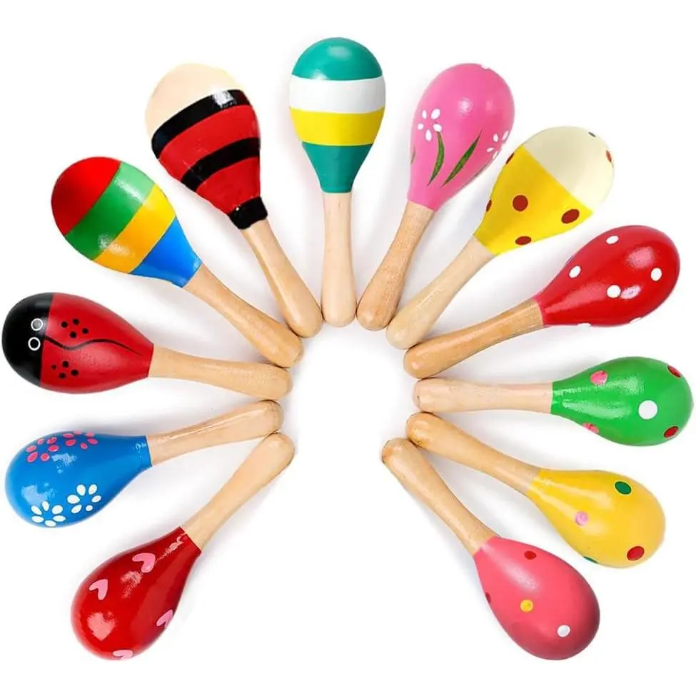 12 Pack Wooden Maracas for Kids, 4.5-Inch Fiesta Party Favors, High-Quality Musical Instruments with Assorted Designs, 4.5 Inches, Fast Shipping, Affordable Prices, Children, High-Quality Items, No Warning Applicable, Reliable Service