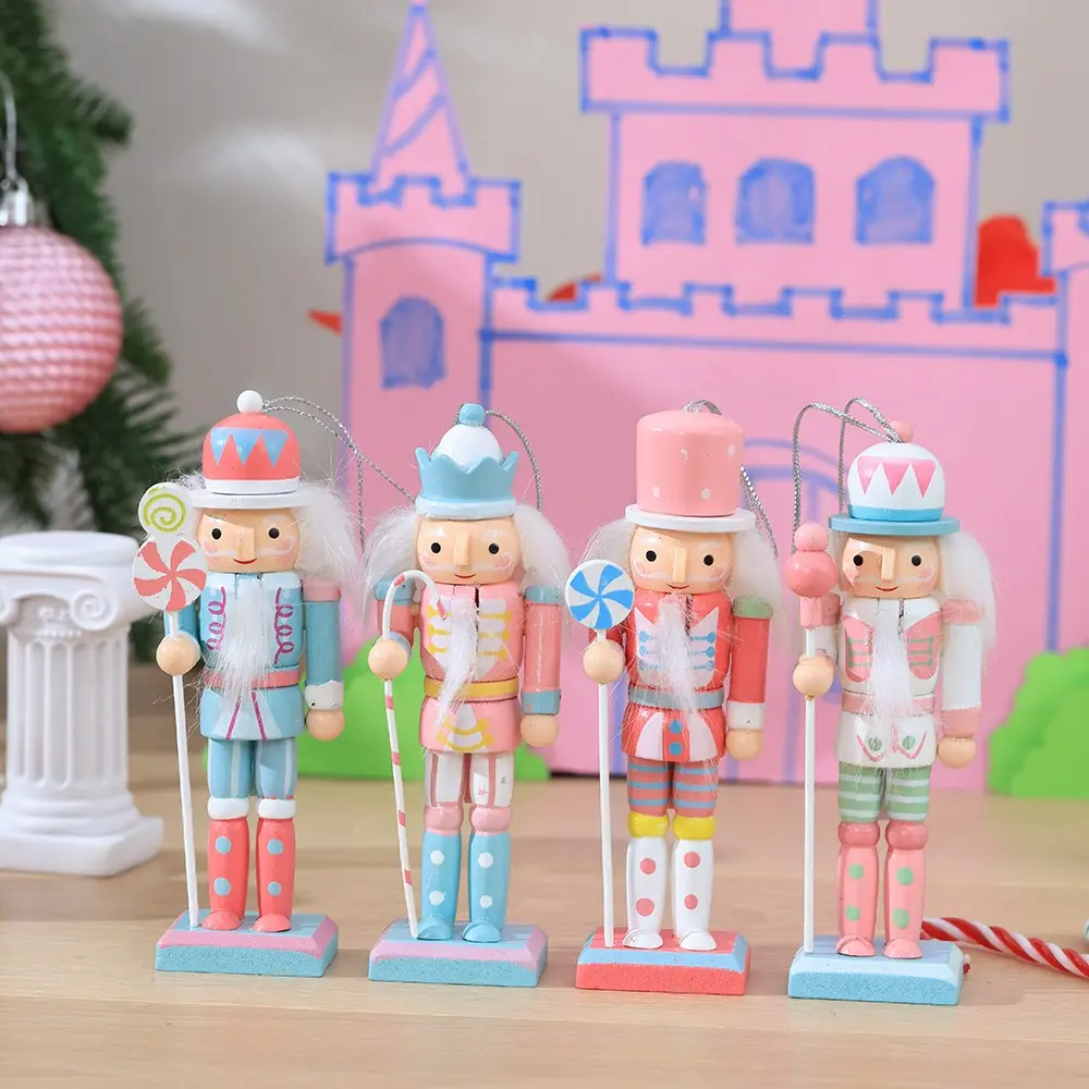 4 Piece Princess Wooden Nutcracker Ornament Set, Hand-Painted Mini Soldier Figurines, Gift Box, Christmas Tree Decorations