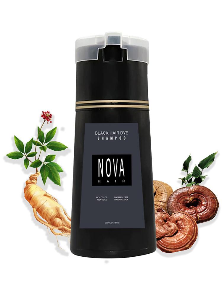 [Dyeing your own hair] NOVA Hair Dye Shampoo & Champu Para Canas - Natural 3-in-1 Instant Gray Coverage for Men & Women (Black) Dark Haircare