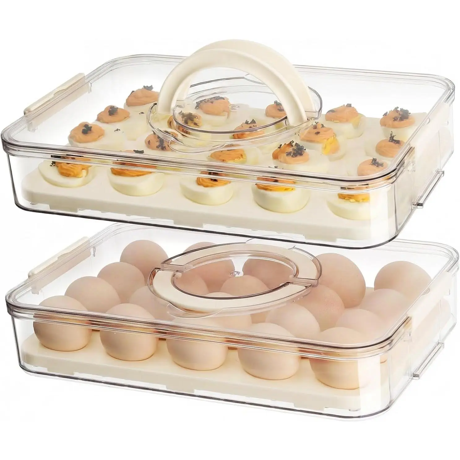 2 Pack Deviled Egg Containers with Lid, Plastic Clear Deviled Egg Platter with Handle for 40 Eggs, Stackable Egg Holder for Fridge, Deviled Egg Tray for Party, Picnic, , Kitchen