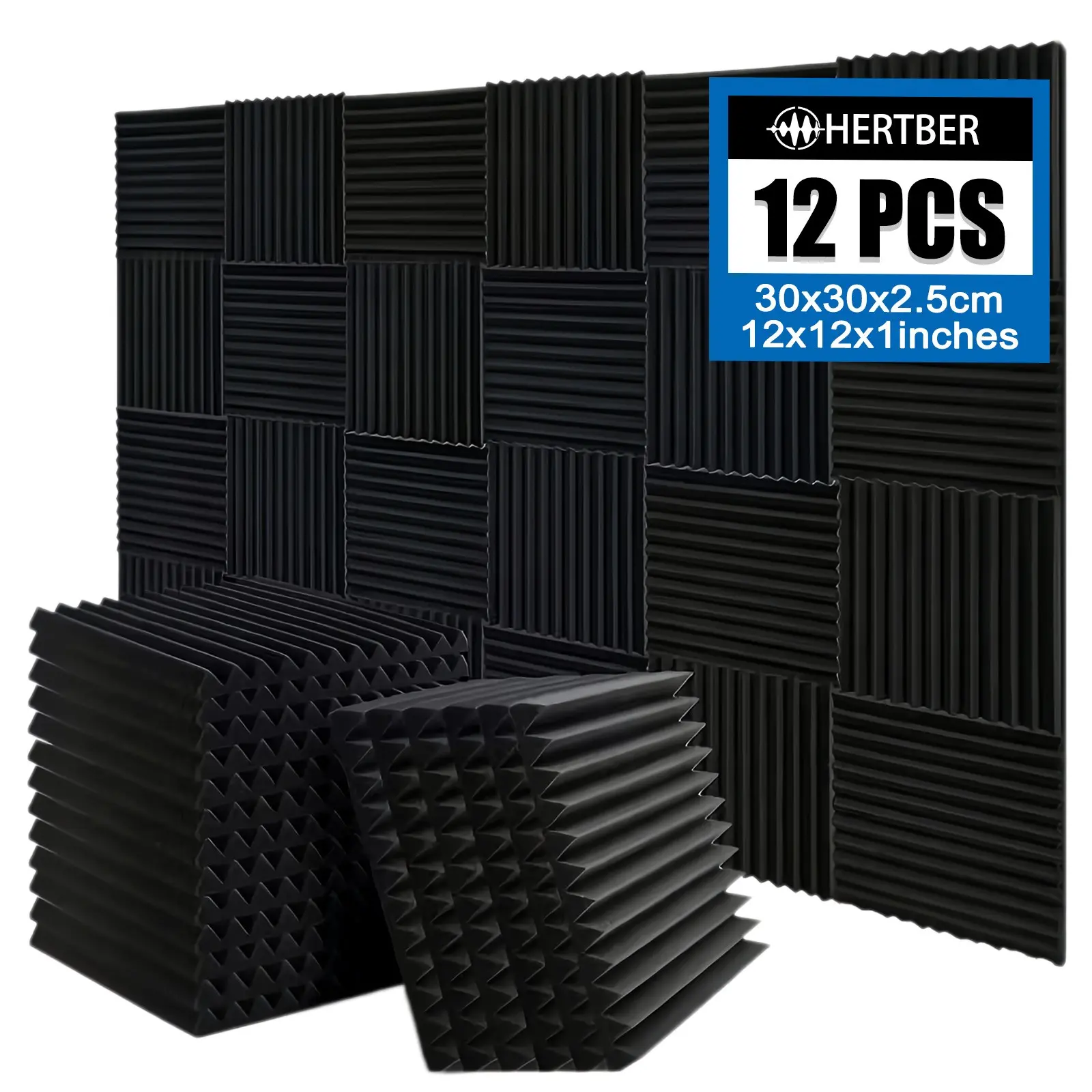 12pcs high-density black/gray trough soundproof board 30*30*2.5cm acoustic foam, suitable for acoustic transformation of recording studio/broadcast room/dubbing room/game room/song studio/musical instrument room/basement/rental house