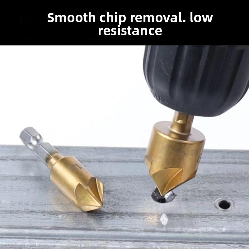 Six-piece woodworking chamfering tool set, five-blade chamfering knife, wood countersink drill, deburring tool, woodworking hole opener set