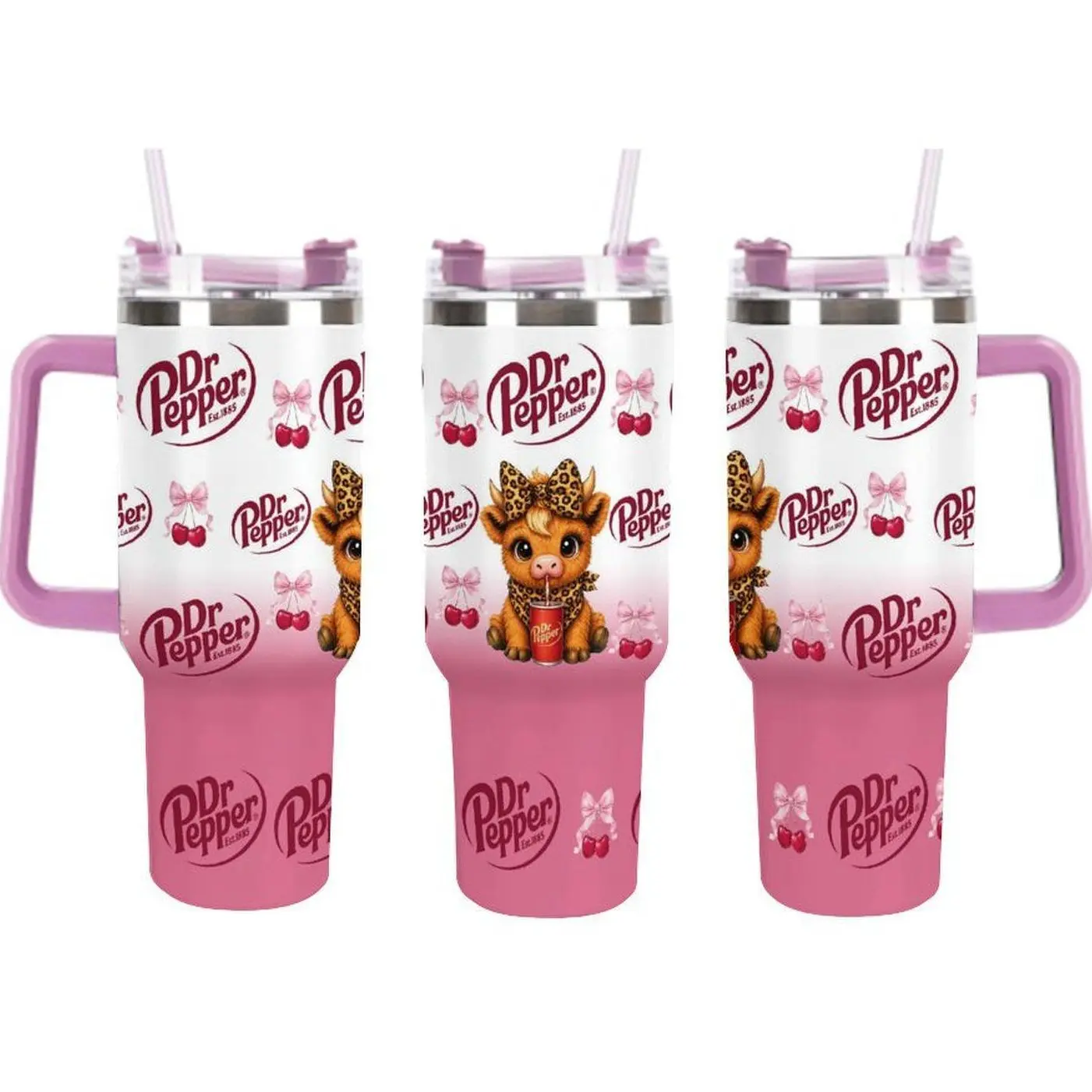Dr Pepper Tumbler, 40oz Tumbler, Coquette Design, Christmas Gift, 40oz Stainless Steel, Tumbler with Handle, Soda Design, Perfect Gift, Pink