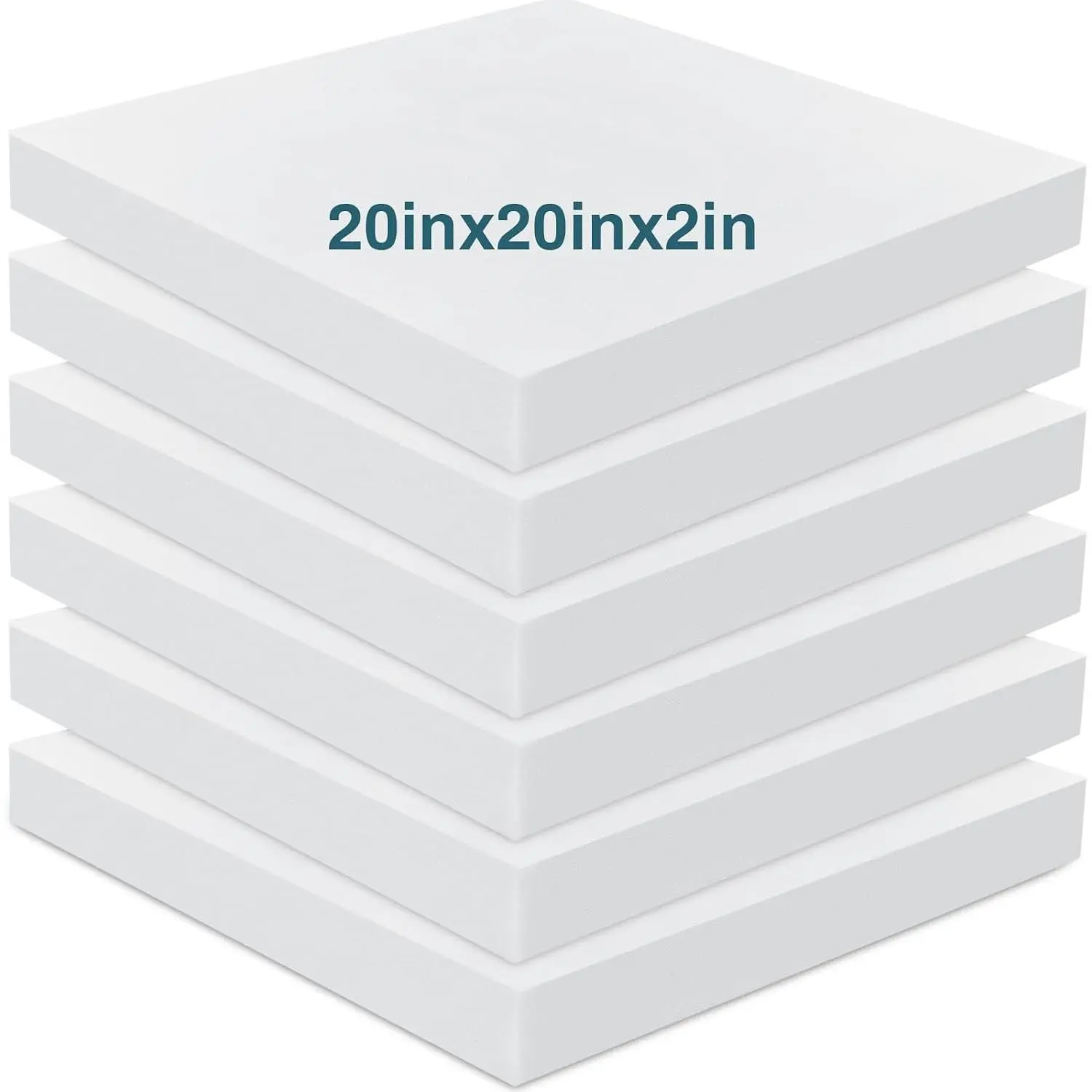 6 Pack 2" X 20" X 20" Upholstery High Density Foam Cushion White Replacement Cushion or Commercial Use Stuffing Craft Foam Couch Chair Padding DIY Projects
