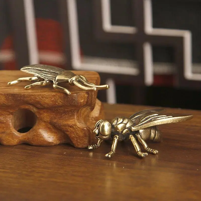 Brass Fly Insect Ornament Miniature Statue Vintage Craft Tea Pet Insects Animal Figurine Home Desktop Decoration
