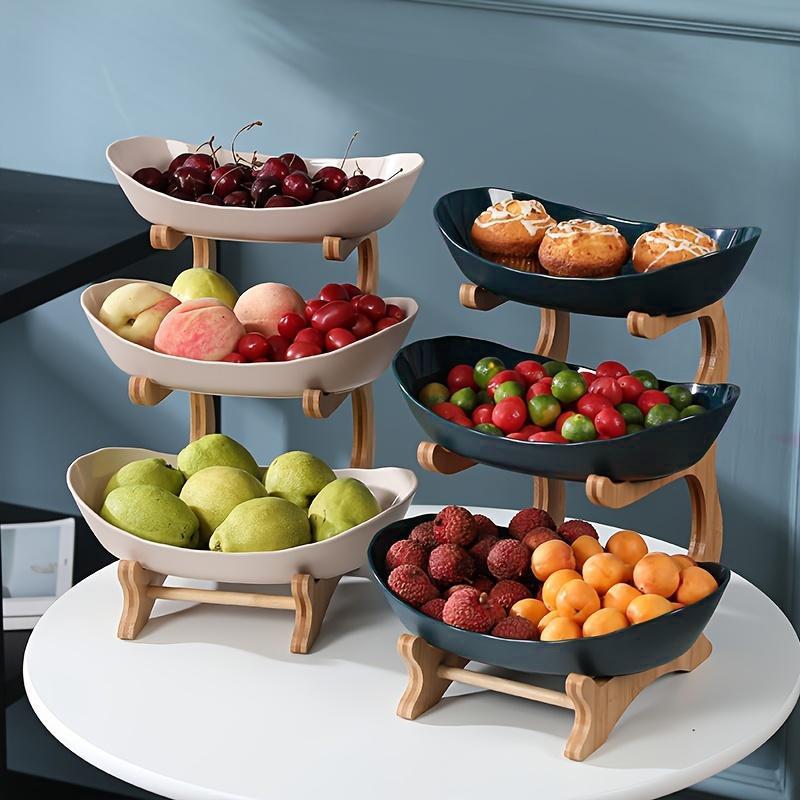 3 Tier Fruit Bowl, 1 Count Large Capacity Tiered Fruit Basket with Bamboo Stand Display Storage Rack, Kitchen Counter Tray for Fruit Snack Nuts Bread Candy, Drawer Style Options #TOP PICKS