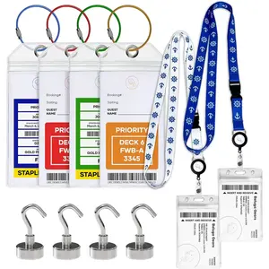 2026 - Luggage Tags 4 with Zip Seal and Steel Loops + 2 Cruise Lanyard Detachable ID Holder Badge + 4 Cruise Cabin Magnetic Hooks (27lbs) - fits All Cruise line (Big tag Set).