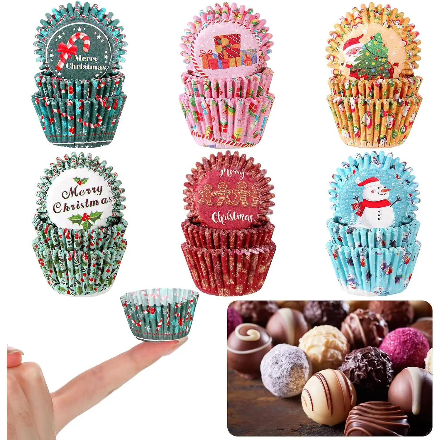 600 count Christmas Candy Cups Paper Candy Making Supplies Santa Claus Snowman Baking Supplies Snowflake  Mini Cupcake Liner Xmas Mini Baking Cups Holiday Paper Wrappers 6 Style()