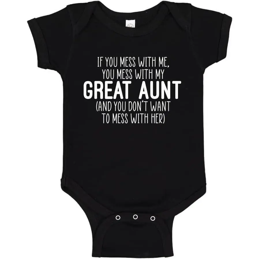 Kids' Polyester-Elastane Breathable "Don't Mess with My Great Aunt" Infant Bodysuit, Newborn Romper for 4-5 Years Boys & Girls, Birthday Outfit Top