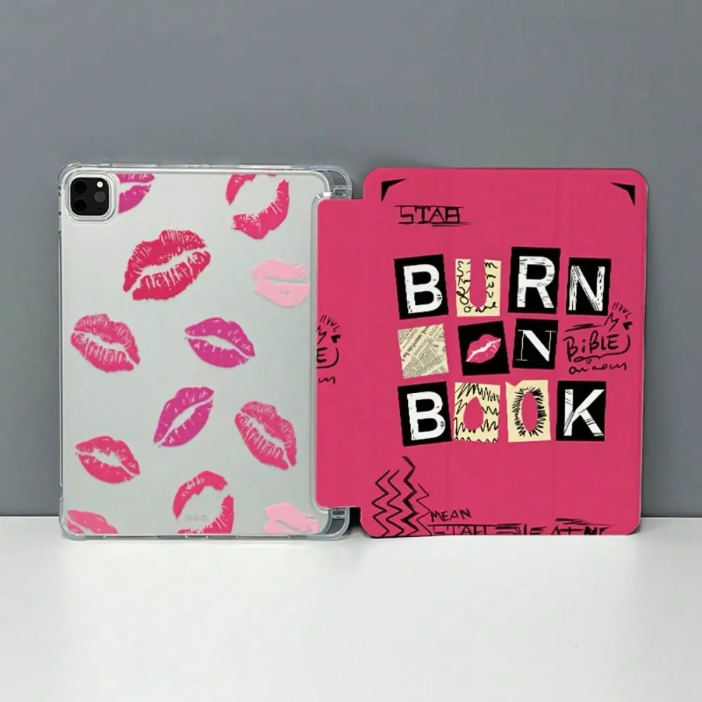 Fashion Fiery Red Lips Print Tri‑Fold Tablet Case, Built‑in Pencil Holder, Adjustable Stand, Compatible with iPad 10/11 Gen, A16, Air, 11‑inch Pro, 2025/2026 iPad, 11/13‑inch 2026 iPad Air & Samsung Galaxy Tab Series,Ideal Gift for Daily & Holiday Use