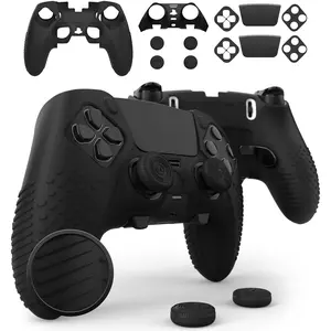 Eclipse PS5 Edge Controller Skin Combo Set| Dock Compatible, Protector Decals, Anti-Slip Soft Gel Silicone Cover, Faceplate Shell & Thumb Grips for PlayStation 5 DualSense Edge (Black)