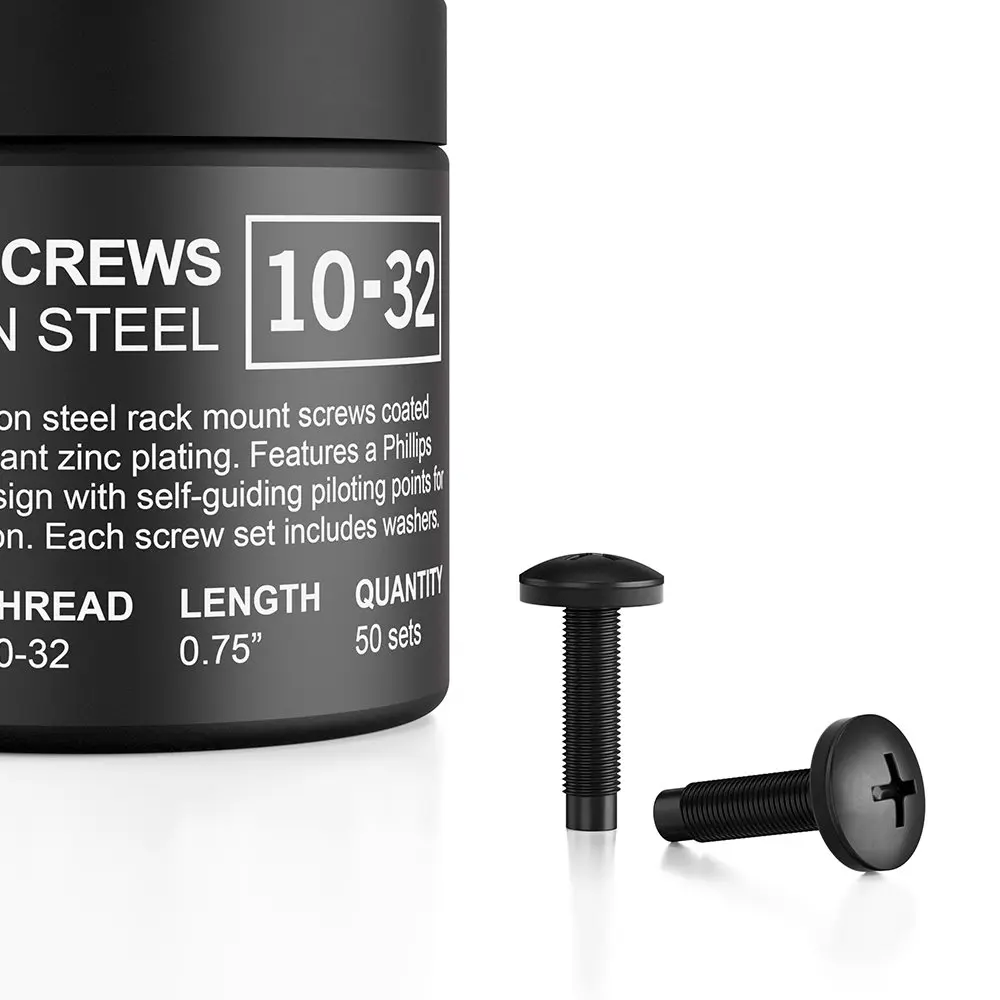 Carbon Steel 10/32 Rk Screws and Nylon Washers. 50- Set for Equipment Server Rks, enclosures, and cabinets. | For Equipment Server Rks, enclosures, and cabinets.