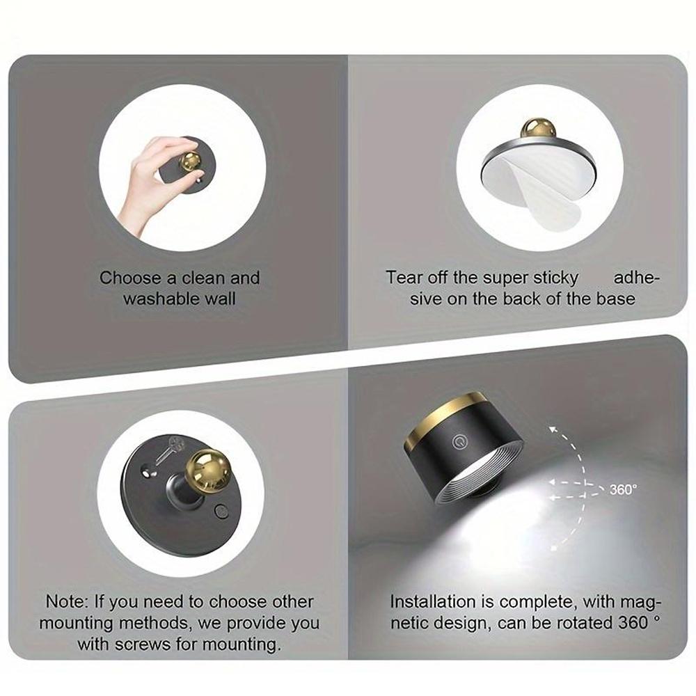 USB Rechargeable Smart LED Wall Light, 1/2 Counts RGB Night Light with Remote Control, 360° Rotatable Spotlight for Bedroom, Bedside, Display Wall, Cabinet, Hallway, Game Room