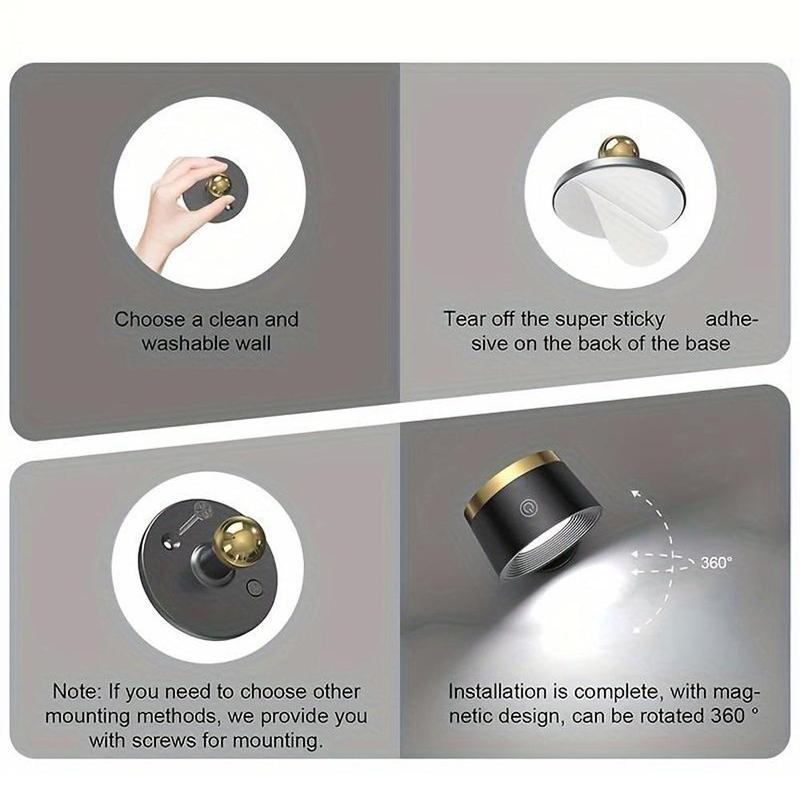 USB Rechargeable Smart LED Wall Light, 1/2 Counts RGB Night Light with Remote Control, 360° Rotatable Spotlight for Bedroom, Bedside, Display Wall, Cabinet, Hallway, Game Room #TOP PICKS