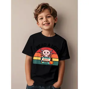 Axolotl-Shirt Reading Book Readsolotl Kids Boys Girls Cute Funny Aesthetic Graphic Kid T-Shirt Casual Kid T Shirts Trendy Cool Tees Tops for Kid