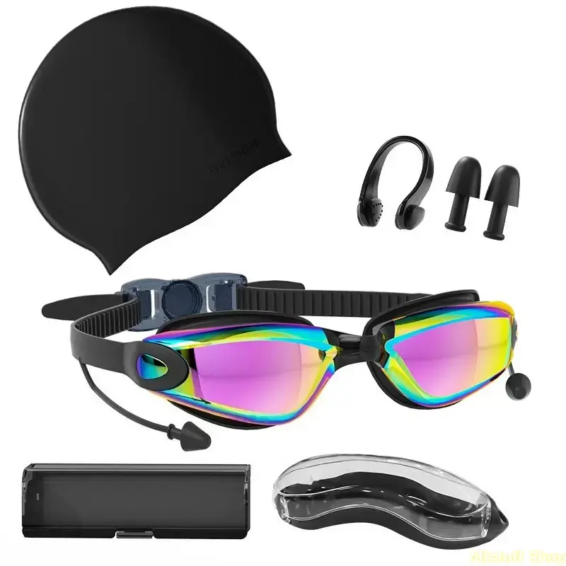 Professional 5-PCS Swimming Goggles with Anti-Fog, UV Protection, Leak-Proof Silicone Seal, Adjustable Strap, Replaceable Nose Bridge & Parts - Ideal for Lap Swimming, Training, Leakproof, All Seasons, Anti-Scratch, Leakproof Swimming Glasses, Outdoor Swi