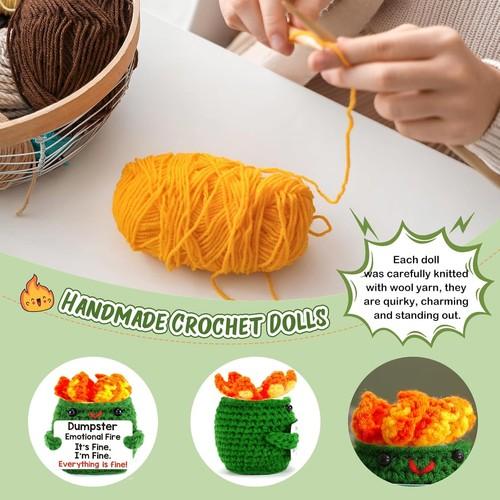 Unique Handmade Crochet Dumpster with Emotional Fire Support & Positive Vibes. Ideal as a funny birthday gift for friends, this adorable and creative decor stands out as a thoughtful present to bring laughter and warm encouragement to anyone.