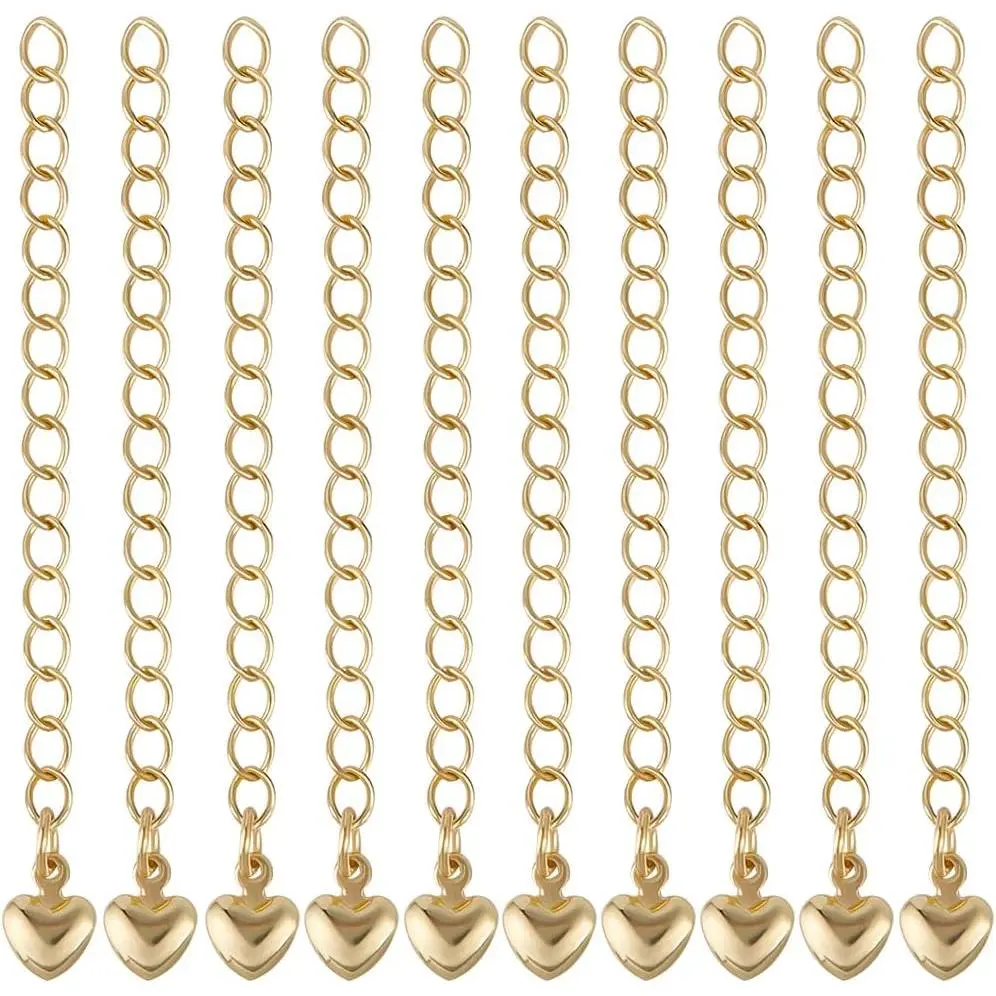 1 Box 20 count Extension Chain 18K  Plated Brass 55.5mm Curb Chain Extenders End Chains with Heart for Necklace Bracelet  Making