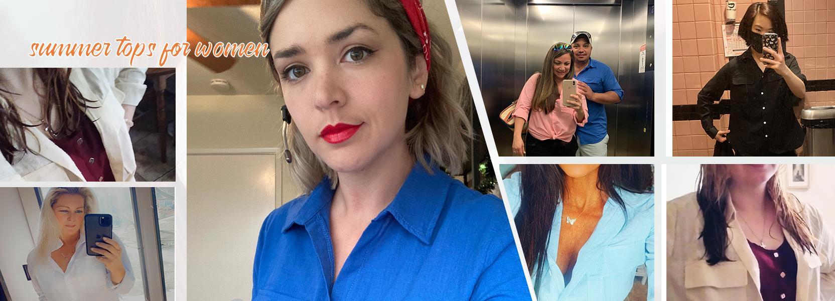 Imily Bela Womens Button Down V Neck Shirts Long Sleeve Blouse Roll Up Cuffed Sleeve Casual Work Plain Tops with Pocket