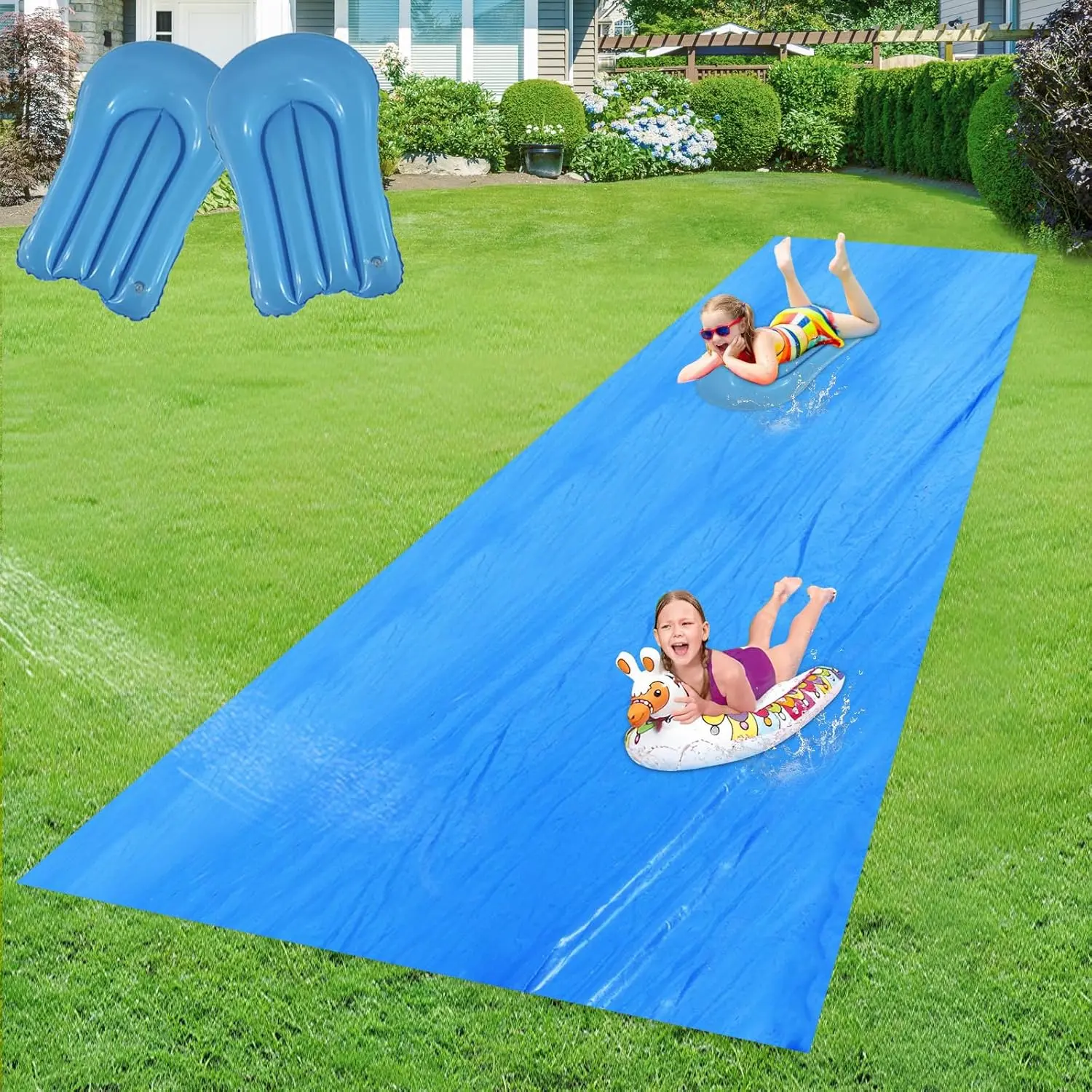 Unisex Heavy-Duty Water Slide, 30 x 6 ft Extra Long Slip Lawn Slide with 2 Bodyboards for Backyard Water Sports Fun