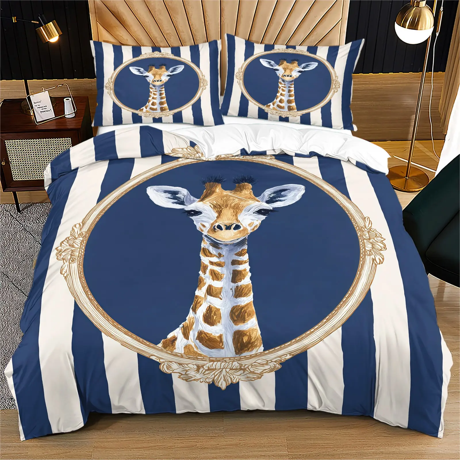 Giraffe print pattern duvet cover set, including 1 duvet cover and 1 or 2 pillowcases, without a core or pillow, suitable for bedroom or dormitory bedding set, suitable for gift giving or personal use