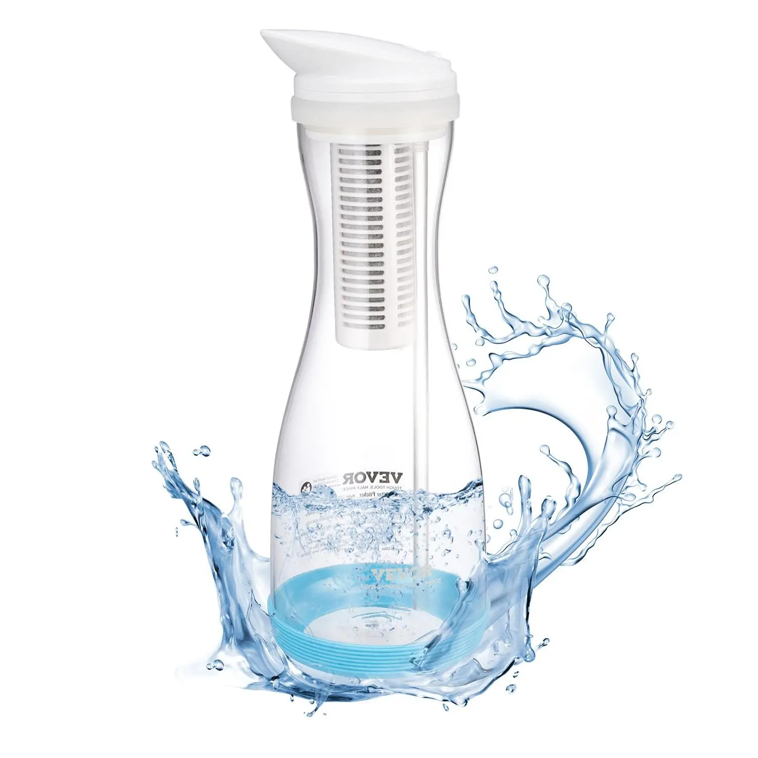 VEVOR Water Filter Pitcher, 6 Cup Glass Water Filter Dispenser, Fast Compact Fridge-friendly Water Filtration System, No BPA, Lasts 3 Months or 211 Gallons, Reduces Chlorine, Rust, Odors, PFOA/PFOS