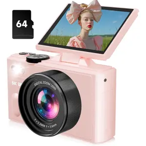 Digital Camera, 5K Camera Digital with 3" 180? Flip Screen with 18X Zoom, 64GB SD Card, Compact Travel Camera for YouTube with Anti-Shake, Vlogging Camera for Teens()