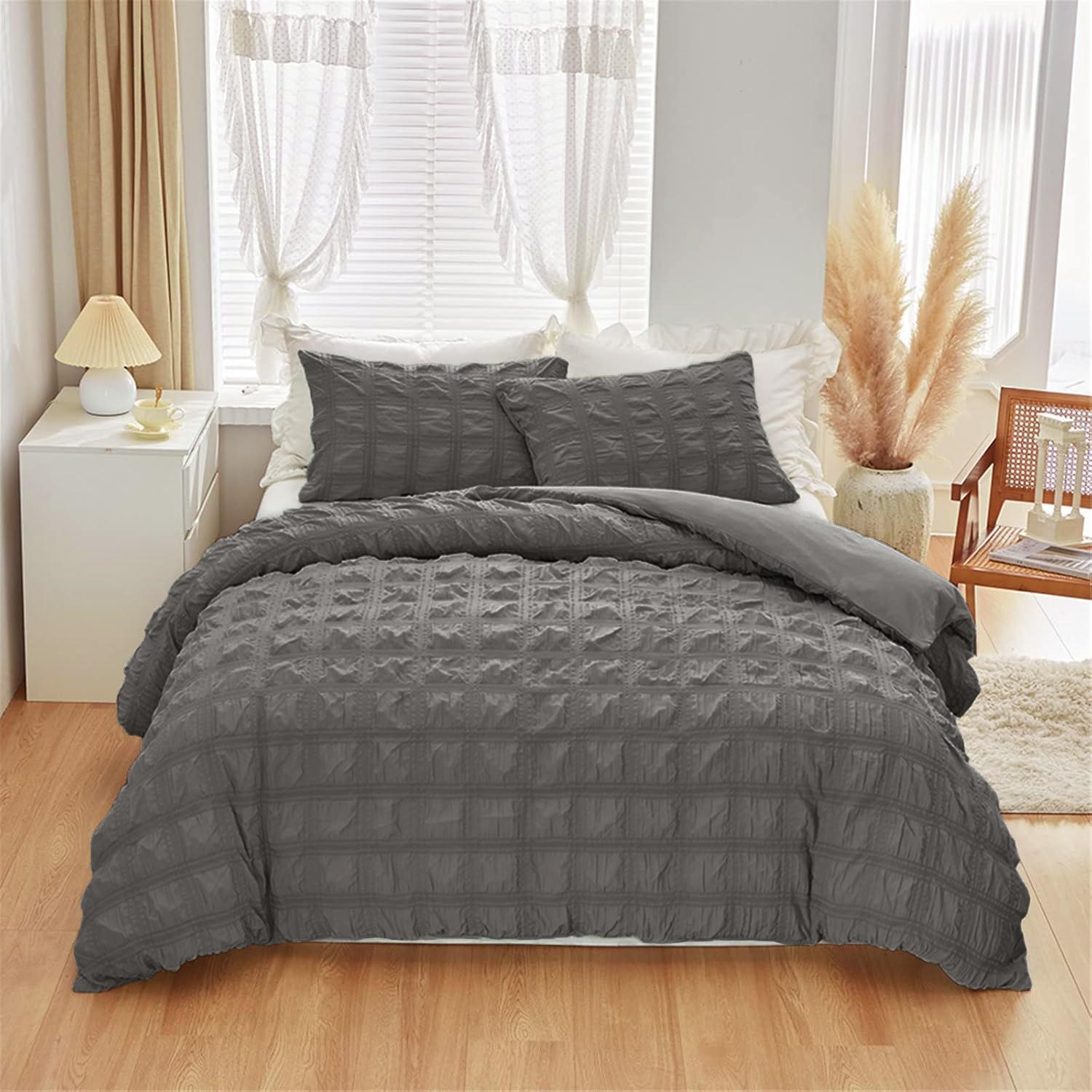 Solid Color Bedding Set, 1 Count Bedspread & 2 Counts Pillowcase without Filler, Soft Comfortable Bedding Set for Home Bedroom, for Puffed Quilt, Pleated Bedding Sets