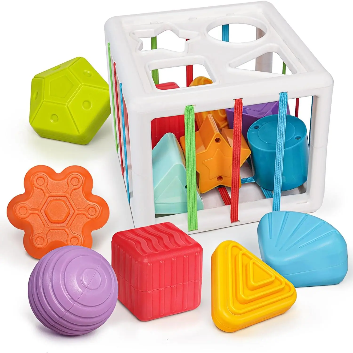 Shape Sorter Toys for 1+ Years Old, 10pcs Montessori Baby Blocks, Sensory Toddler Learning Toy for Fine Motor Skills, Infant Developmental Toys Gift for Boys Girls Ages 18+ Monthsfidget toys