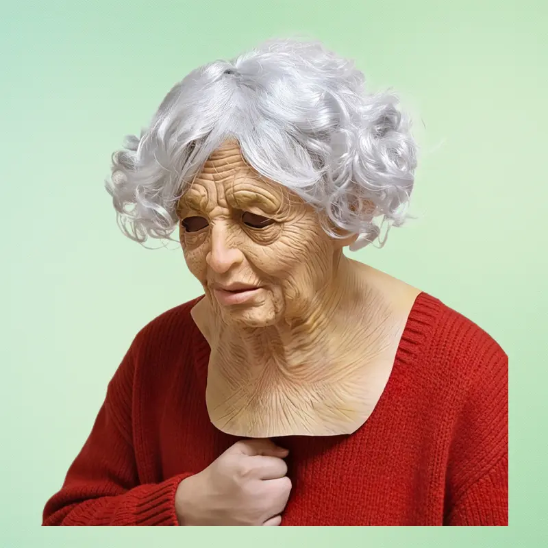 Realistic Silicone Human Mask Bald Elderly Man Mask Smoking Grandma & Black-Haired Elderly Mask For Cosplay