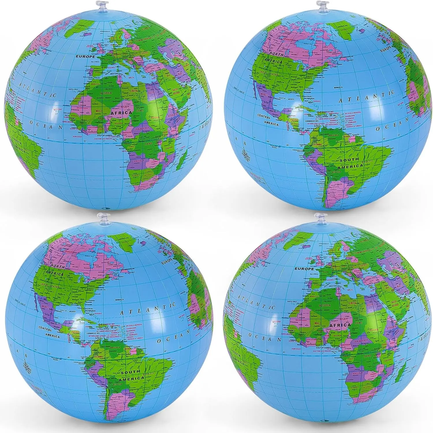 4 Pcs Inflatable Globe,16 Inch Blow up World Globe Beach Ball,Inflatable Earth Beach Ball for Beach Playing or Teaching,Party Bags,Summer Pool Party,PVC Material
