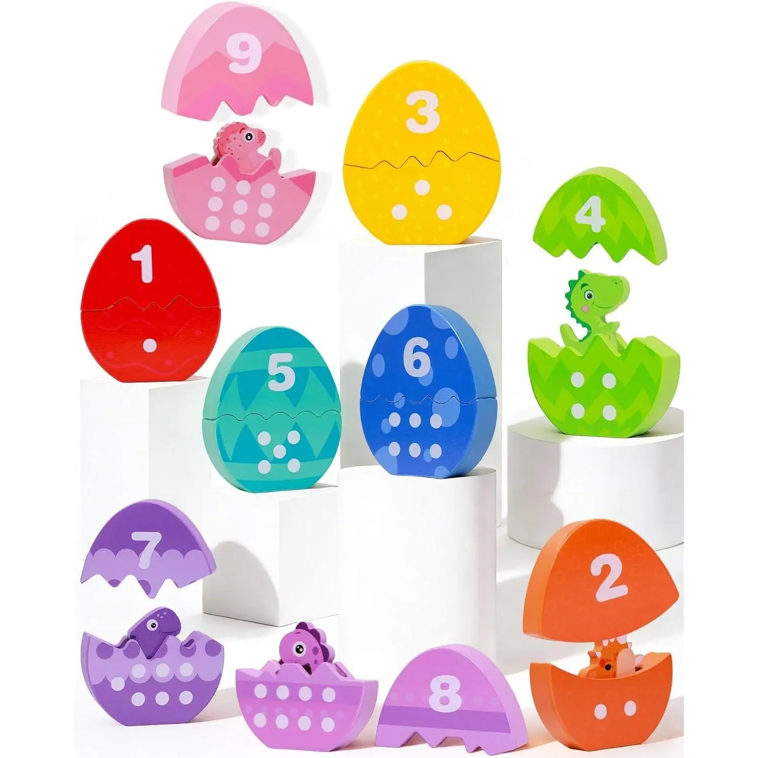 Toddlers Learning Toys Wooden Number Counting Montessori Educational Toys Matching Eggs Dinosaur Toys Sorting Fine Motor Games Christmas Birthday Easter Gift for Kids Boys Girls Ages 3+fidget toys