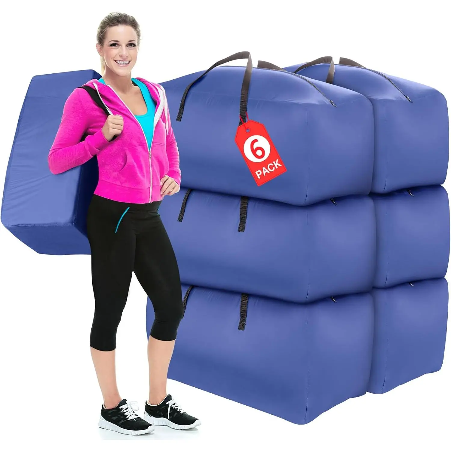 6 Pack Moving Bags with  Zipper & Comfortable Handles, Heavy-Duty Storage Tote Moving Supplies for Packing & Moving & Storing, College Dorm Essentials Essentials Storage Bags, Navy