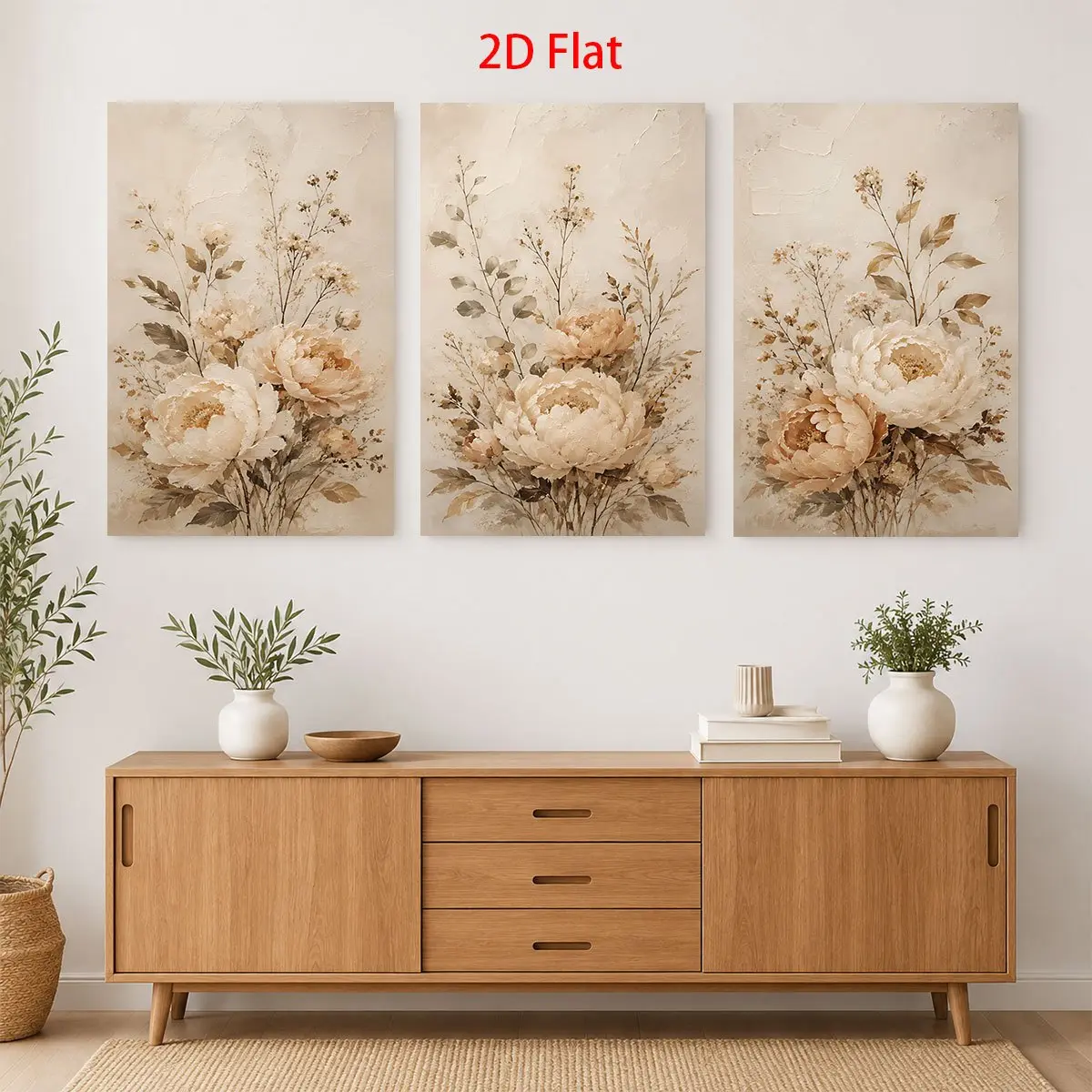 6-Piece Artistic Decorative Flower Canvas Wall Art - Beige Peony & Leaf Themed, Waterproof Prints with Frames, Ready to Hang, Home Room Decor Gift for Father's Day, Graduation