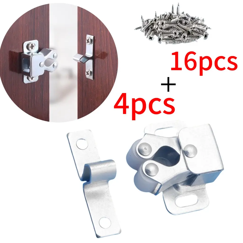 20pcs (4 hardware and 16 screws) cabinet lock roller lock hardware set, suitable for cabinets, wardrobes, door latches and hinges, Vintage-Style Roller Catch Latches for Cabinet Doors And Additions