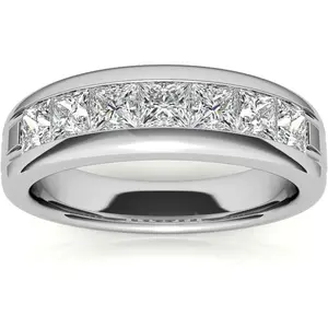 Moissanite Eternity Wedding Band Ring for Men, 1-2cttw D Color Round Cut/Princess Cut Lab Created Moissanite Diamond Channel Set, 18K Gold Plated Silver Anniversary Wedding Band Ring