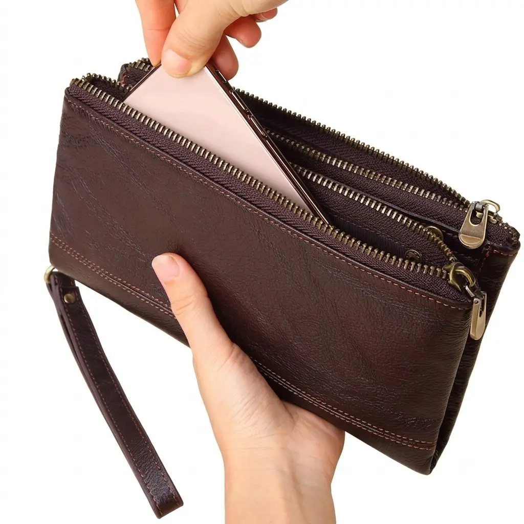 Men's Leather Wallet, Long Case Phone Bag, Oil Wax Top Layer Cowhide Card Holder, Large Capacity, Stylish & Durable Accessory, Genuine Leather Wallet