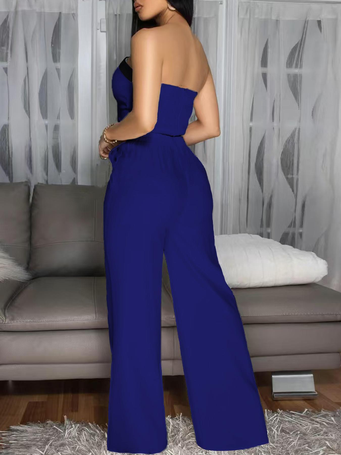 Women's Colorblock Crop Tube Top & High Waist Wide Leg Pants Two-piece Set, Casual Fashion Cozy Two Piece Outfits for Daily Outdoor Wear, Ladies Clothes for Summer, Office Siren Outfits, Womenswear