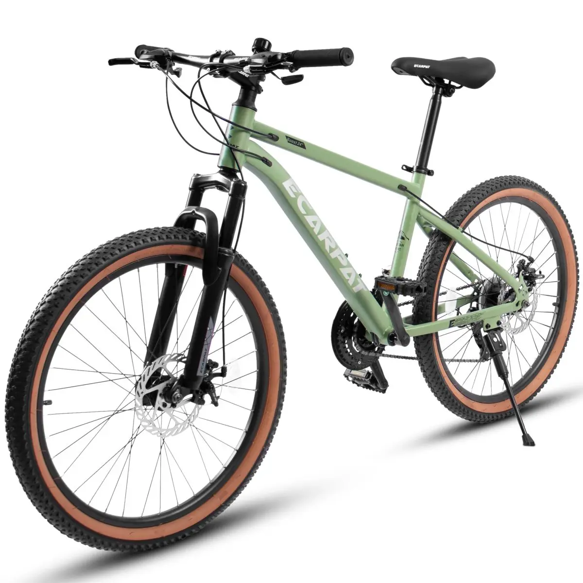 24-In Youth Hardtail Mountain Bike - 21-Speed Carbon Steel Frame, Front Suspension, Compact Dual Disc Brakes, Stylish Brown Edge Tires, All Seasons Use for 4'9"-5'4" (150-165cm) Riders, School Rides & Outdoor Adventures, Includes Assembly Instructions, Br