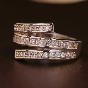 Silvery-Tone Spiral Ring for Women, Pavé Set Statement Band, Stackable Engagement Ring with a Brilliant Finish for Daily Wear & Special Occasions, Pave Engagement Ring, Stackable Ring