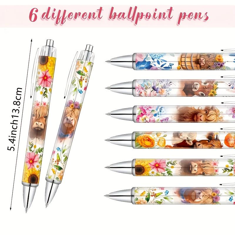 Cute Highland Cow Print Ballpoint Pen Set, 6/12/18 Pieces, School Home Office Desk Decor, Valentine's Day Gift for Her