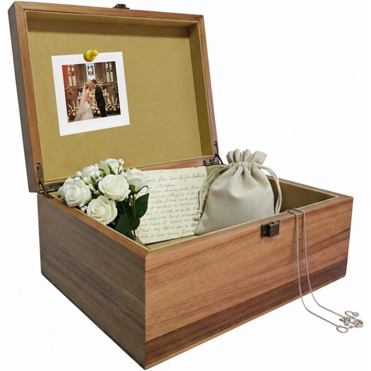 Large Acacia Keepsake Box with Magnetic Photo Display,Memory Storage Box