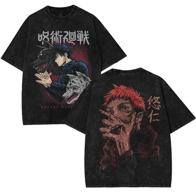 Men's Anime Graphic T-Shirt, Jujutsu Kaisen Streetwear Style, 100% Cotton Relaxed Fit Short Sleeve Matching Top, Tshirt, Breathable, Classic, Cargo, Fashion, Father, Day, Menswear, Loose