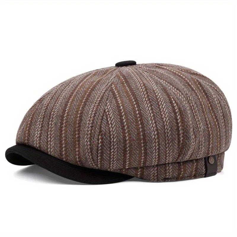 Fashion High Quality Luxury Navy Blue Herringbone Newsboy Cap Unisex Casual  Beret Octagonal Hat Detective Hats Retro Flat Cap