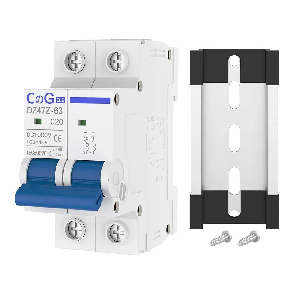 DC Miniature Circuit Breaker, CGELE 2 Pole 20 Amp 1000V DC Disconnect Switch for Solar PV Systems Thermal Magnetic Trip Din Rail Mount