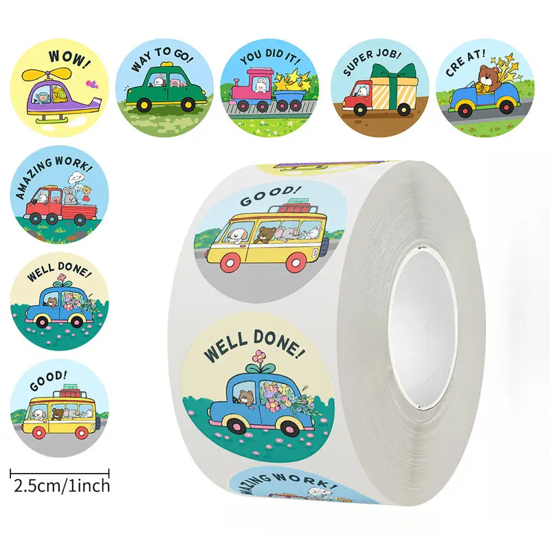 500Pcs  English Vehicle Encouragement Stickers, 1-Inch Sticker Roll