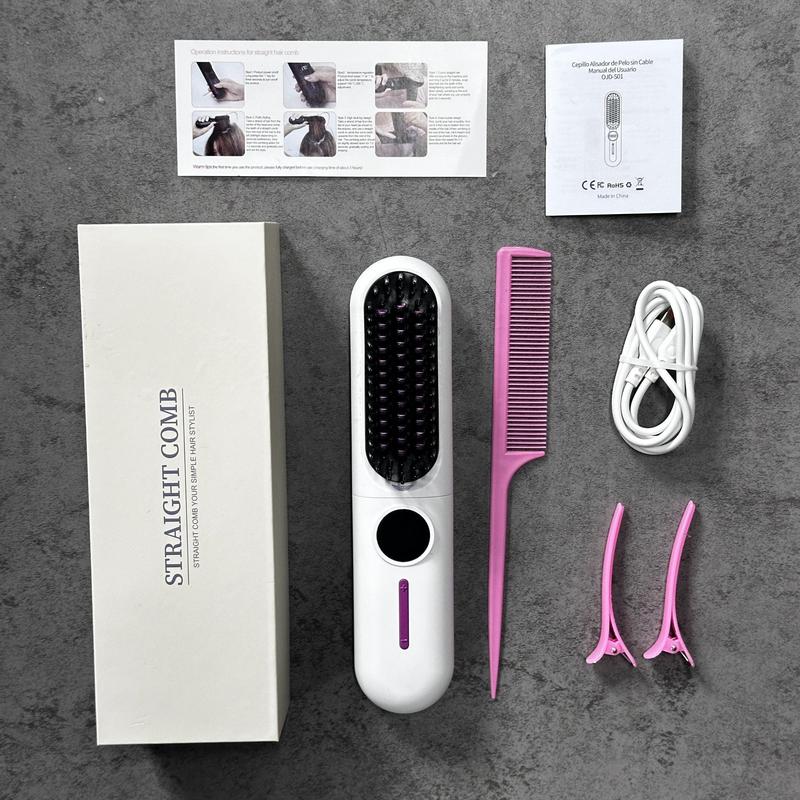 Portable Cordless Hair Straightener, Hair Straightening Iron, USB Rechargeable Hair Straightening Comb, 2-in-1 Hair Styling Tool for Home, Office and School