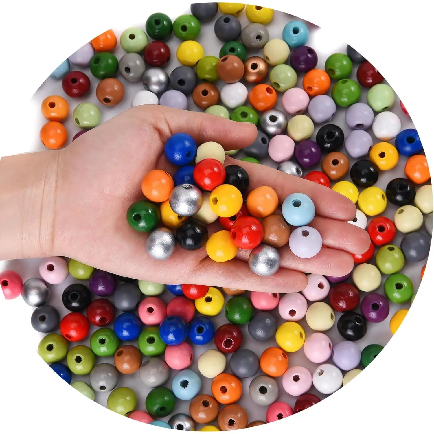 240 count 16mm Natual Wooden Colorful Round Beads for Craft, Spacer Loose Colored Beads f for DIY Room Decoration, Family Gatherings, Holiday Decorations (240PCS 24COLOR)