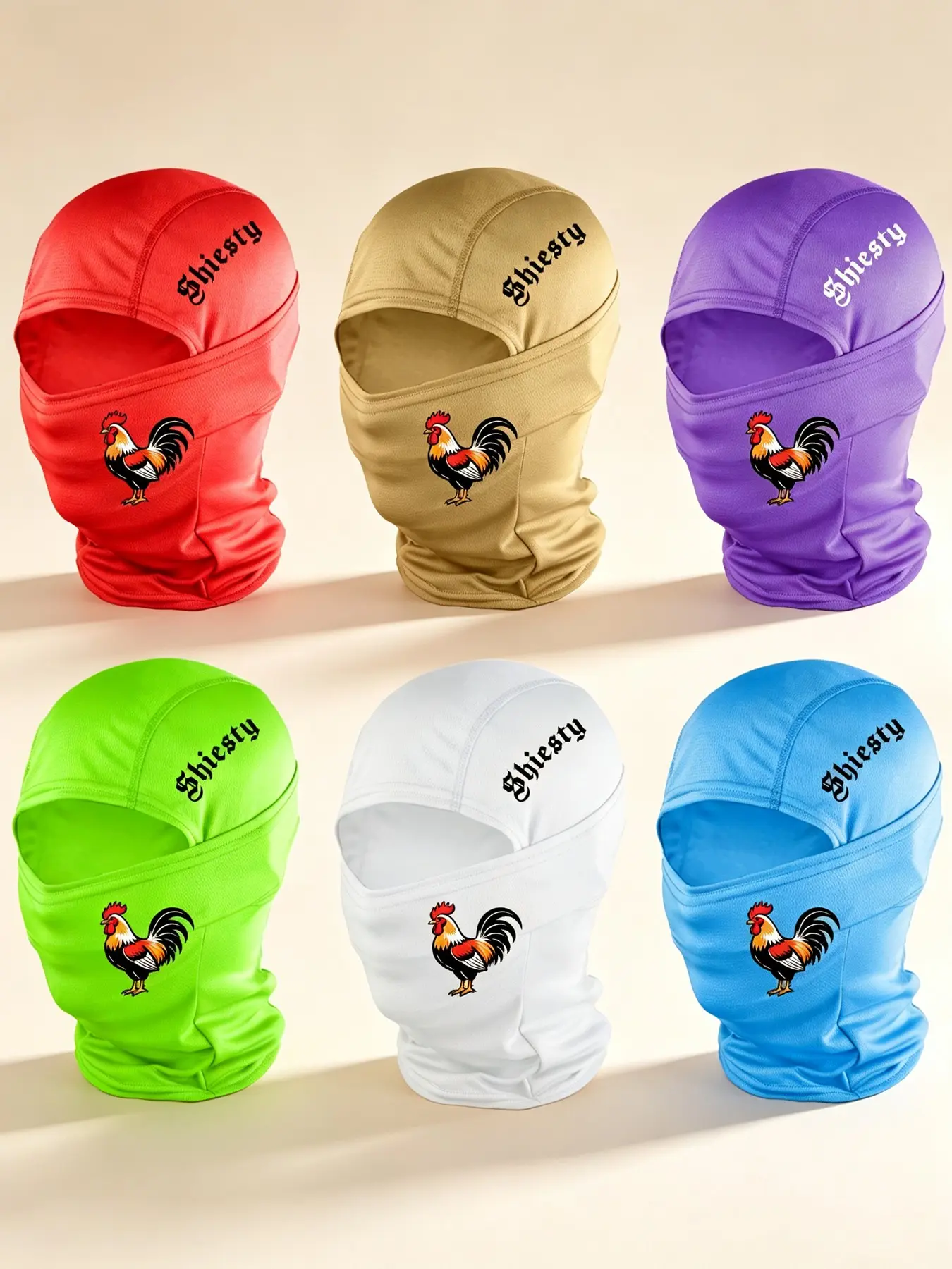 6pcs Unisex Rooster and Letter Printing Balaclava Mask Neck Gaiter Headwear Breathable Ski Mask for Men Women Outdoor Sports Hiking Fishing Commuting Suitable for Daily Wear