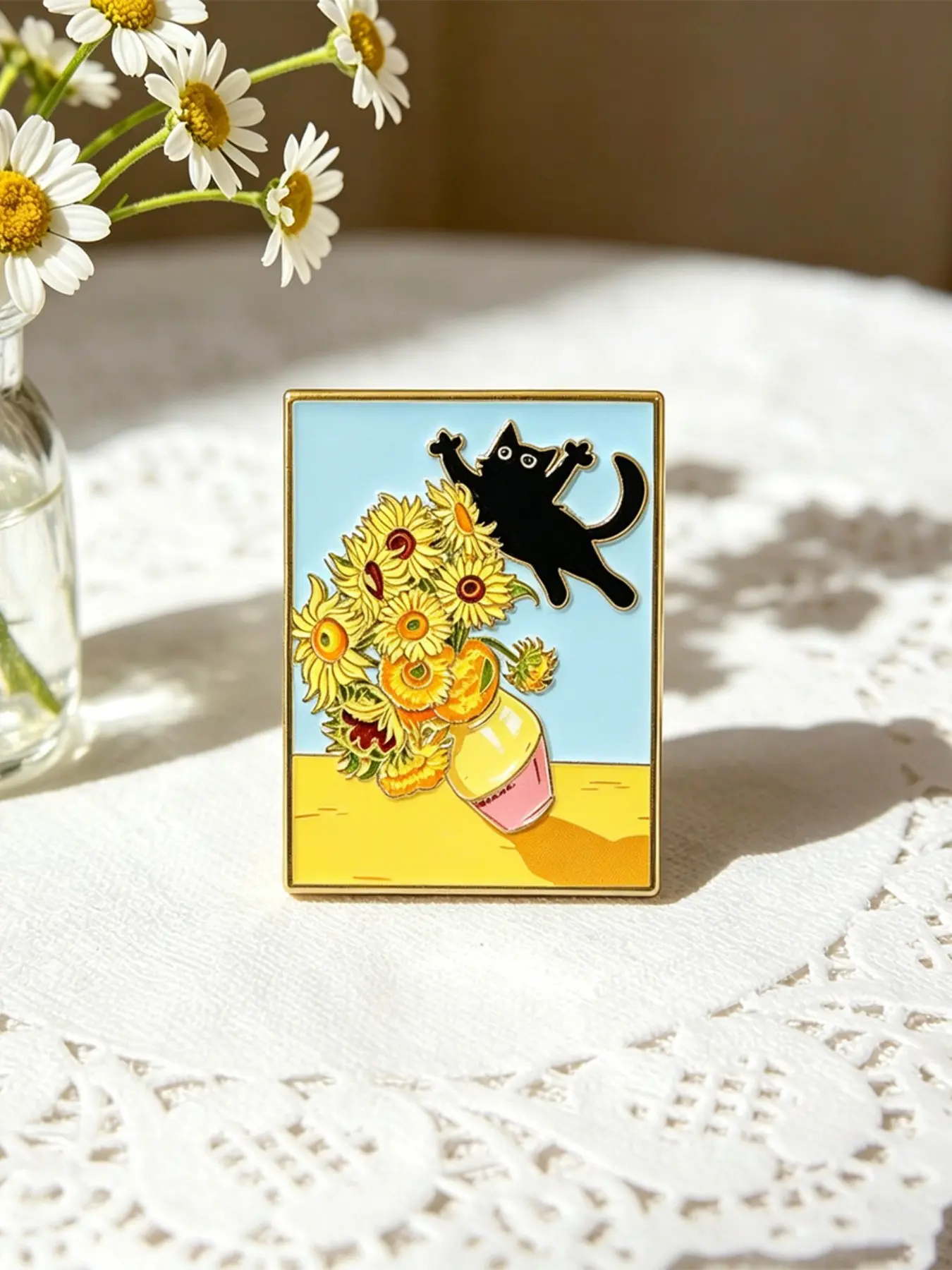 Van Gogh Enamel Pin, Lapel Pins, Cartoon Cat Animal Zinc Alloy Badge, Fashion Accessory for Backpacks and Clothing, Party Gift, Alloy Brooch Pin